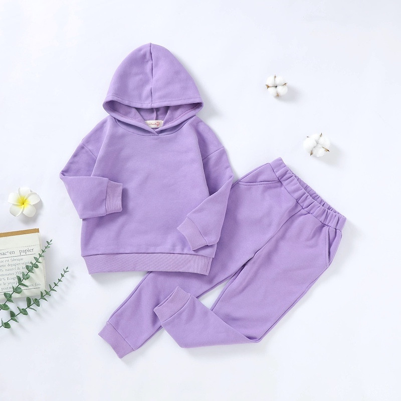 Winter 2Y-7Y Organic Cotton, Polyester Pullover Hooded Sweater Pant set-BS63F
